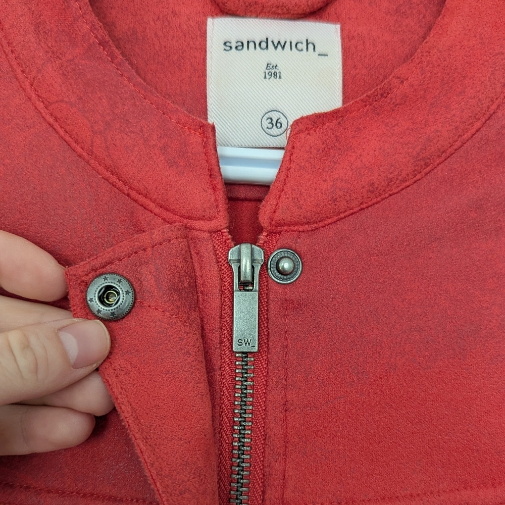 Sandwich_‎ Red Faux Suede Jacket – Size 36 (Medium) –  Zip Jacket - Picture 9 of 10